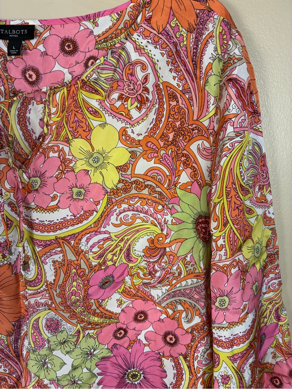 Talbots 100% Silk Paisley Floral Tunic Blouse - Picture 5 of 12